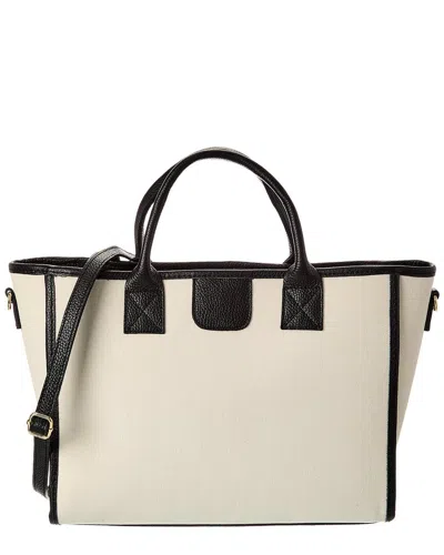 Persaman New York Nora Canvas & Leather Tote In White