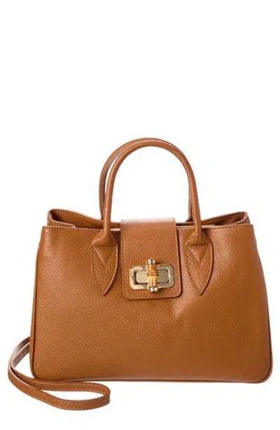 Persaman New York Pebble Grain Leather Tote Bag In Brown