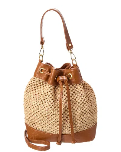 Persaman New York Rhea Raffia & Leather Bucket Bag