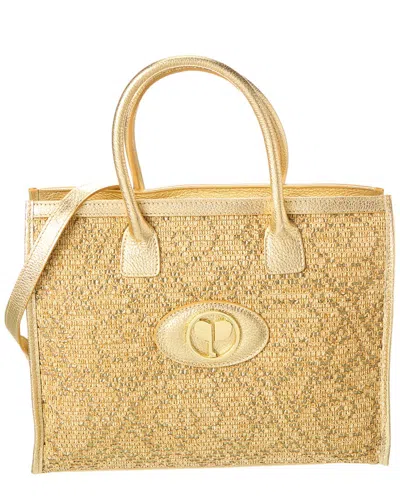 Persaman New York Roison Raffia & Leather Tote In Gold