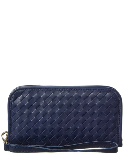 Persaman New York Sabrina Hand Woven Leather Wallet In Blue