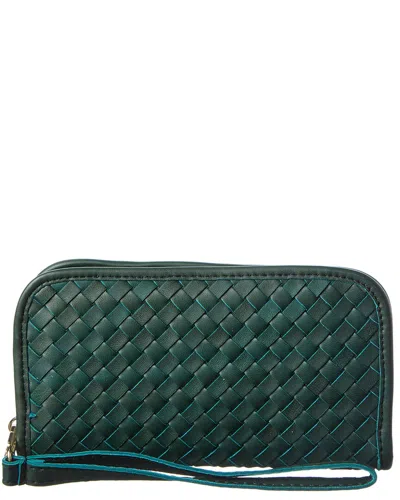 Persaman New York Sabrina Hand Woven Leather Wallet In Green
