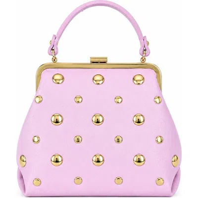 Persaman New York Serena Studded Leather Kiss-lock Satchel In Pale Pink
