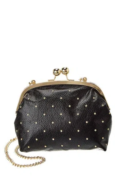 Persaman New York Studded Leather Clutch In Metallic Black