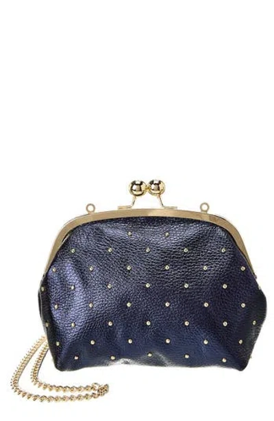 Persaman New York Studded Leather Clutch In Metallic Blue