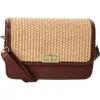 Persaman New York Woven Straw Crossbody Strap In Brown