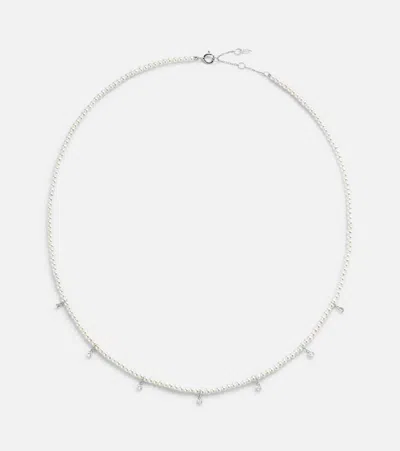 Persée 18kt White Gold Necklace With Diamonds And Pearls In Multicoloured