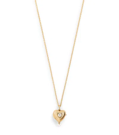 Persée Small Yellow Gold And Diamond Heart Memoria Locket Necklace
