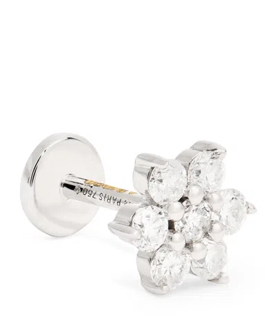 Persée White Gold And Diamond Flower Single Stud Earring In Metallic