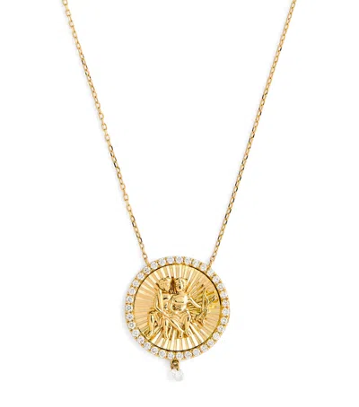 Persée Yellow Gold And Diamond Gemini Medallion Necklace