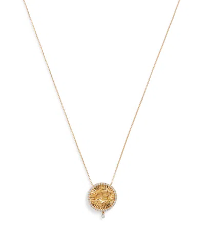 Persée Yellow Gold And Diamond Pisces Medallion Necklace