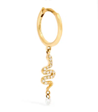 Persée Yellow Gold And Diamond Snake Single Hoop Earring