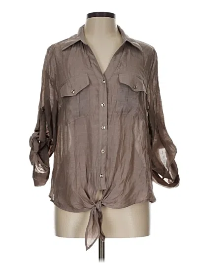 Pre-owned Perseption Concept 3/4 Sleeve Button Down Shirt In Brown