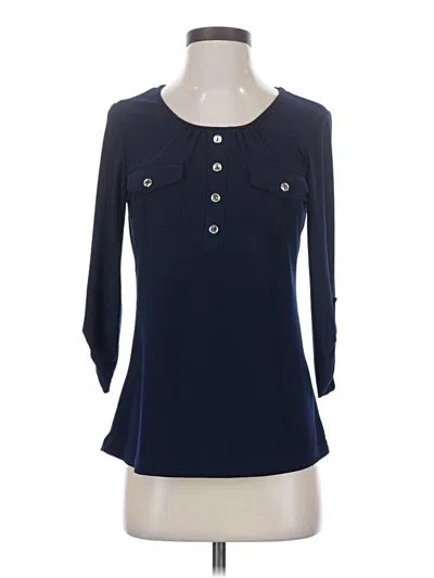 Pre-owned Perseption Concept 3/4 Sleeve Top Blue Keyhole Neckline Tops