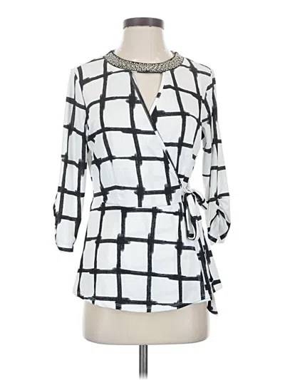 Pre-owned Perseption Concept 3/4 Sleeve Top White Tie Neck Tops