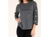 Perseption Concept Button Sleeve Sweater In Heather Black