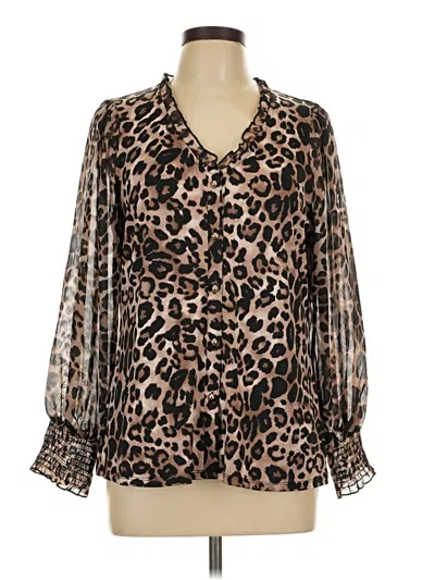 Pre-owned Perseption Concept Long Sleeve Blouse In Brown