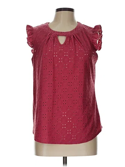 Pre-owned Perseption Concept Short Sleeve Blouse In Burgundy