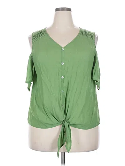 Pre-owned Perseption Concept Short Sleeve Blouse In Green