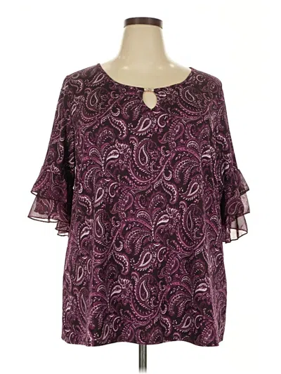 Pre-owned Perseption Concept Short Sleeve Blouse In Purple