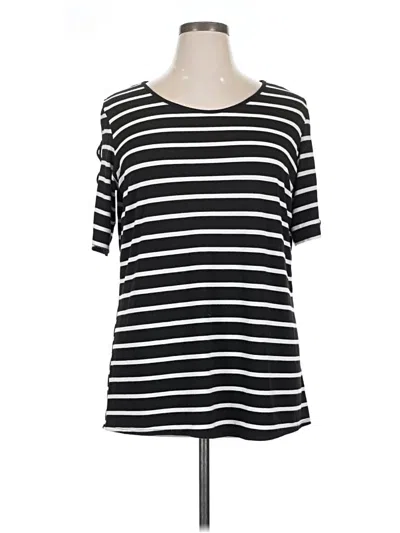 Pre-owned Perseption Concept Short Sleeve Top Black Stripes Pattern Boatneck Tops