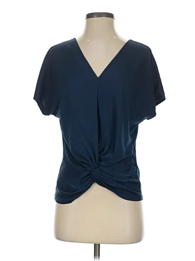 Pre-owned Perseption Concept Short Sleeve Top Blue Plunge Neckline Tops