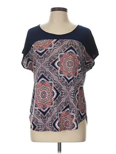 Pre-owned Perseption Concept Short Sleeve Top Blue Scoop Neck Tops