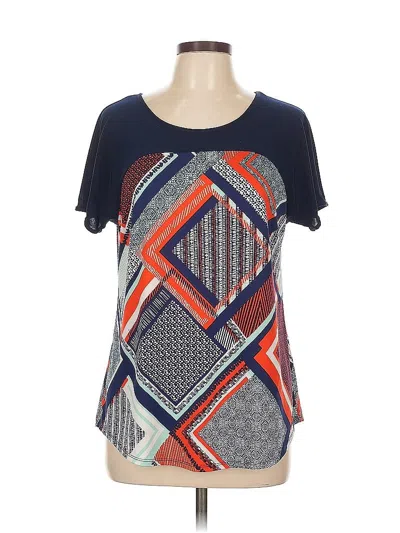 Pre-owned Perseption Concept Short Sleeve Top Blue Square Neckline Tops