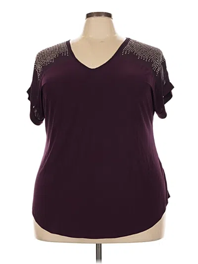 Pre-owned Perseption Concept Short Sleeve Top Burgundy Cold Shoulder Neckline Tops