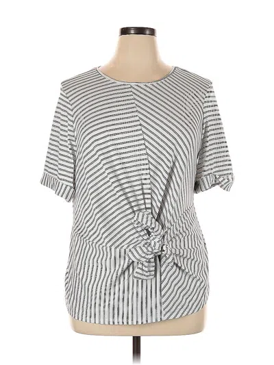 Pre-owned Perseption Concept Short Sleeve Top Gray Keyhole Neckline Tops