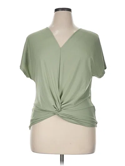 Pre-owned Perseption Concept Short Sleeve Top Green Plunge Neckline Tops