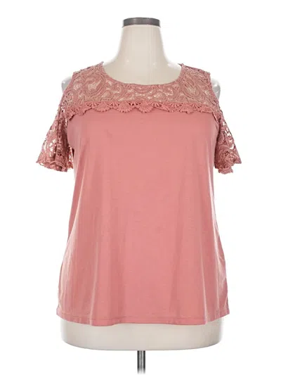 Pre-owned Perseption Concept Short Sleeve Top Pink Cold Shoulder Neckline Tops
