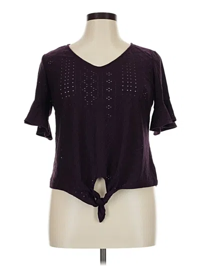 Pre-owned Perseption Concept Short Sleeve Top Purple Keyhole Neckline Tops