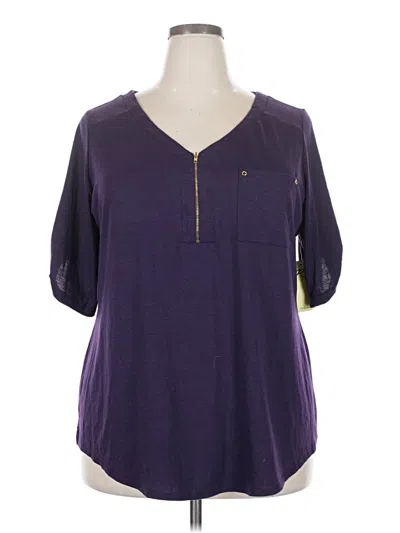 Pre-owned Perseption Concept Short Sleeve Top Purple V Neck Tops