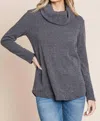 Perseption Concept Sparkle Cowl Neck Tunic Top In Charcoal
