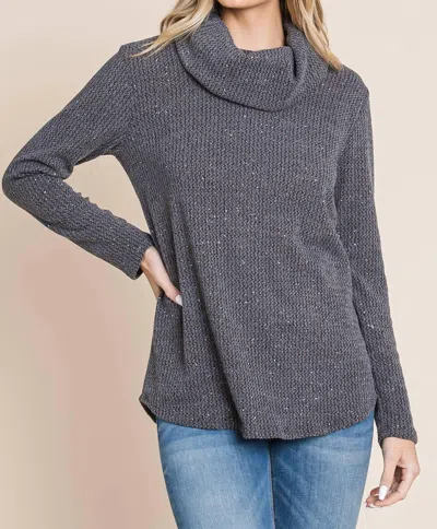 Perseption Concept Sparkle Cowl Neck Tunic Top In Charcoal