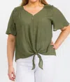 Perseption Front Tie Blouse In Olive In Green
