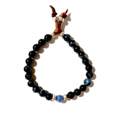 Persia Dona Jewelry Blue Tigers Eye Magic Mens Bracelet In Black