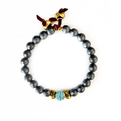 Persia Dona Jewelry Grey Hematite X Turquoise Mens Bracelet In Gray