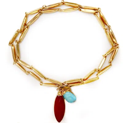 Persia Dona Jewelry Women's Gold Marquis Ruby X Turquoise Pendant Necklace