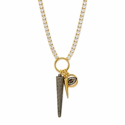 Persia Dona Jewelry Women's Gold Tennis Chain X Spike Charm Necklace