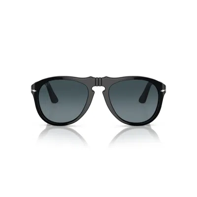 Persol 0po0649 Glossy Black Aviator Sunglasses With Silver Accents In Multi