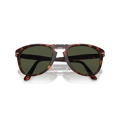 Persol 0po0714 Rounded Tortoiseshell Acetate Sunglasses With Silver Accents In Brown