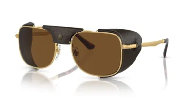 Pre-owned Persol 0po1013sz-53114057 Rectangle Gold In Brown
