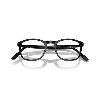 Persol 0po3007v Classic Round Black Acetate Eyeglasses With Silver Accents In Neutral