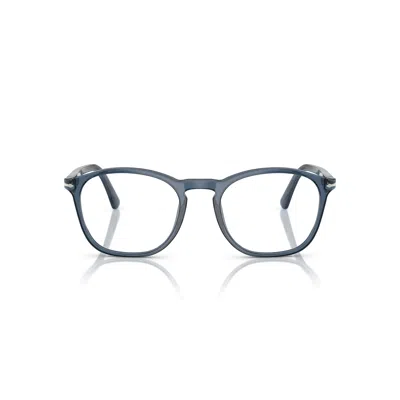 Persol 0po3007vm Translucent Blue Acetate Eyeglasses With Keyhole Bridge In Metallic