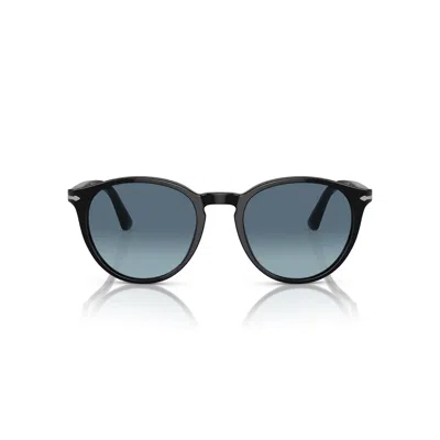 Persol 0po3152s Rounded Black Acetate Sunglasses With Gradient Blue Lenses In Neutral