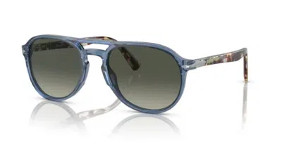 Pre-owned Persol 0po3235s 120271 Transparent Navy/grey Gradient Oval 55mm Men's Sunglasses In Light Grey Gradient Dark Grey