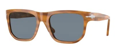 Pre-owned Persol 0po3306s 960/56 Striped Brown/light Blue Unisex Sunglasses