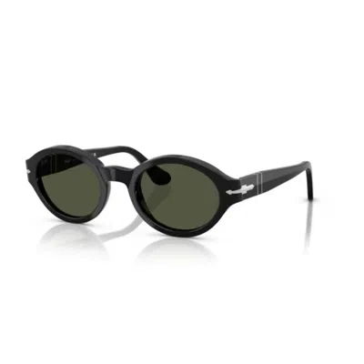 Persol 0po3378s Rounded Black Acetate Sunglasses With Dark Green Lenses